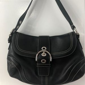 Coach, Black Leather Bag with Buckle